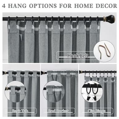 DUALIFE 90 Inches Long Blackout Linen Curtains Grey,Full Shade Light Blocking Sun Heat Saving Energy Efficient Drapes for Bedroom,Back Tab/Hook Belt/Rod Pocket,2 Pcs,50 Inch Wide x 90 Inch Length - Image 4