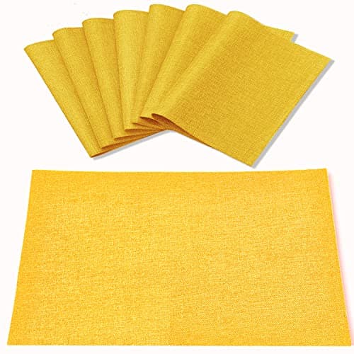 Rinpon Cloth Yellow Placemats Set of 8, Linen Type Fabric Placemats Machine Washable Heat Resistant Placemats Polyester Place Mats for Halloween, Thanksgiving and Christmas Dining Table (Yellow) - Image 1