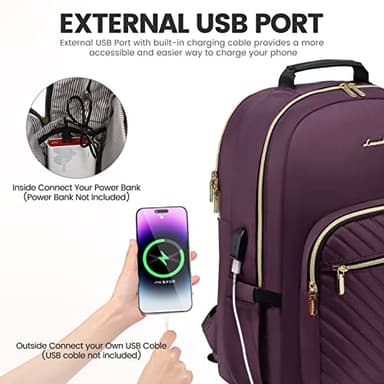 LOVEVOOK Laptop Backpack for Women 15.6 inch,Cute Womens Travel Backpack Purse,Professional Laptop Computer Bag,Waterproof Work Business College Teacher Bag Carry on Backpack with USB Port,Deep Purple - Image 5