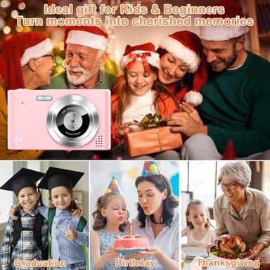 Digital Camera, Camera for Kids, UHD 4K 48MP Point and Shoot Digital Cameras with 64GB SD Card and 16X Digital Zoom Anti Shake, Compact Portable Small Gift for Boys Girls Students, Cherry Pink - Image 6