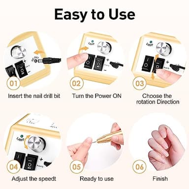 Jiasheng Professional Nail Drill, 20000rpm Electric Nail Drill Machine, Electronic Nail File Drills for Acrylic Nails Gel Nails Manicure Pedicure Tools for Salon Use Gold - Image 6