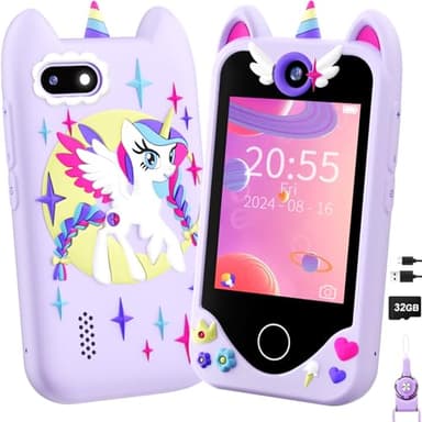 Kids Smart Phone for Girls Gifts - Toddler Christmas Birthday Gift for Age 3 4 5 6 Year Old, Kids Cell Phone Toy with Touchscreen, Dual Cameras, Learning, Kid Mp3 Player, Games with 32 GB Card - Image 1
