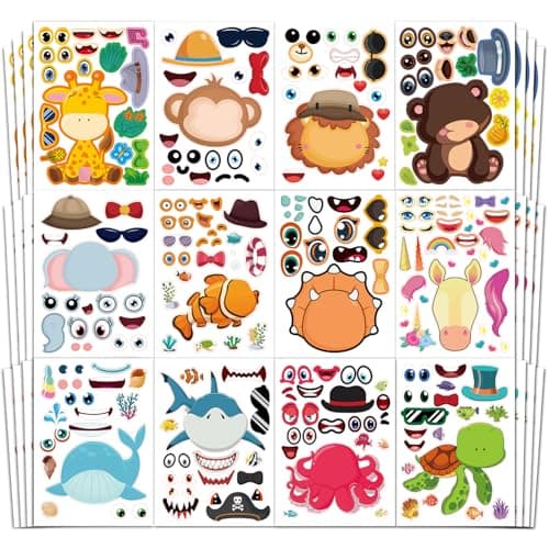 Aowplc 48 Sheets Make-a-Face Animal Stickers Mix and Match for Kids Party Favors Supplies Activities Crafts - Image 1