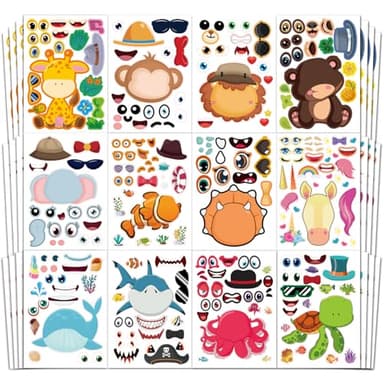 Aowplc 48 Sheets Make-a-Face Animal Stickers Mix and Match for Kids Party Favors Supplies Activities Crafts - Image 1