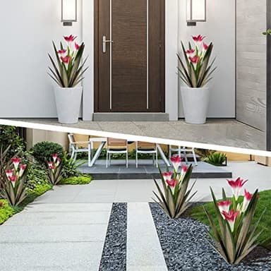 Homight Metal Agave Plant Outdoor Decoration Outdoor Garden Decoration Lily Mexican Yard Art Plant Garden Agave Lily Decorative Garden Gift (3 Big Red Lilies), HM-390-345 - Image 5