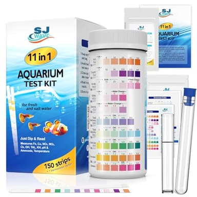 11 in 1 - Aquarium Test Strips | 950 Tests - 150 Strips | Fish Tank Aquariums Water Test Kit & ebook | Aquarium Thermometer | Fish Tank Water Testing Kit Includes 50 Ammonia Strips | Versatile Usage - Image 1