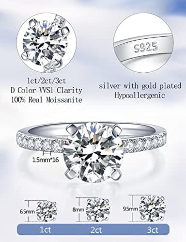 IMOLOVE Moissanite Engagement Ring for Women, Moissanite Wedding band for Women, 2CTMoissanite Promise Rings-70B - Image 2
