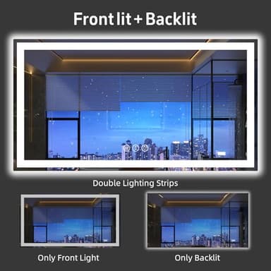 miskerm 60"x 36" LED Bathroom Mirror, Double Lighting Sources Dimmable, Backlit + Front Lit, Anti-Fog, Stepless Dimmable, Lighted Bathroom Vanity Mirror for Wall Tempered Glass (Horizontal/Vertical) - Image 3