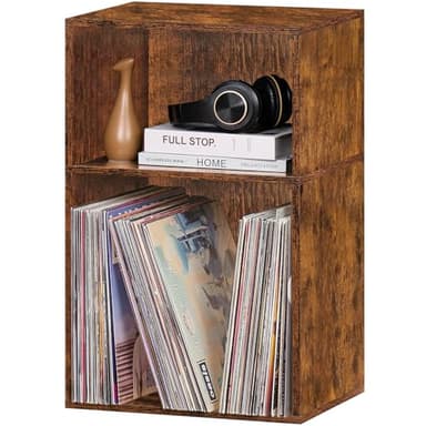LEYAOYAO 2 Cube Bookshelf,Brown Record Player Stand Holds up to 100 Albums, Mini Wood Book Shelf Storage Organizer,Turntable Stand with Vinyl Storage Cabinet, Narrow Open Bookcase for Small Spaces - Image 1