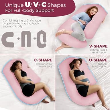 PILLANI Pregnancy Pillows for Sleeping - V C U Shaped 57inch Full Body Pillow with Removable Washable Cover, Cooling Maternity Pillow for Pregnant Women, Support for Back Belly Legs Hip - Image 8