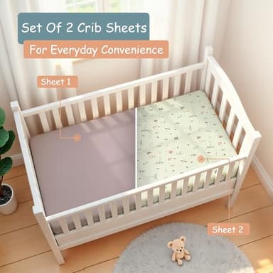 Little Peaches Baby Girl Crib Sheets – 2 Pack Fitted Bedding Essentials, Super Soft Stretch Knit for Crib & Portable Mattress – Butterfly & Lilac - Image 4