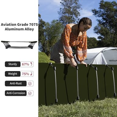 Naturehike GreenWild Camping Cot, Ultralight Folding Backpacking Cot, 60-Second Easy Set-Up, Supports 330lbs, Portable Camping Bed for Adults for Camping Hiking Travel Home - Image 2