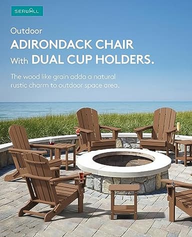 SERWALL Adirondack Chair with Cup Holders - Composite Adirondack Chairs Set of 4 HDPE Outdoor Chairs All Weather Use- Brown - Image 5