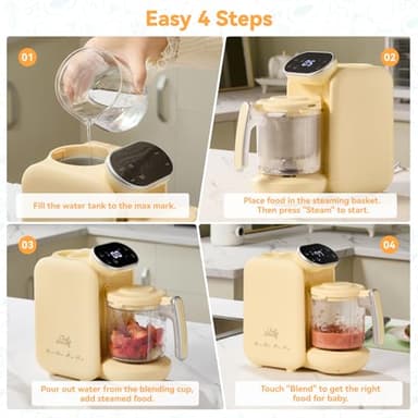 Chefhandy Baby Food Maker, Steamer & Blender with Stainless Steel Basket, Puree Maker with Auto/Manual Blend, Bottle Warmer & Sterili-zer, Safe & Easy-to-Clean Compact Baby Food Processor (Yellow) - Image 3