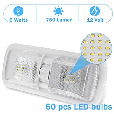 Miady 12V LED RV Interior Lights 750 Lumen, RV LED Ceiling Double Dome Light with Switch for Car/Trailer/Camper/Boat, Natural White 4000-4500K, 60X2835SMD, Pack of 5 - Image 3