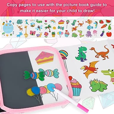 Qrytoi Erasable Book Doodle Set for Kids,Reusable Magic Drawing Book for Kids with 12 Watercolor Pens 14 Page Drawing,Road Trip Car Game Writing Painting Set for Boys and Girls (Pink Unicorn) - Image 3