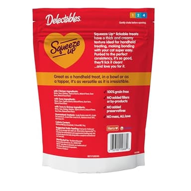Delectables Squeeze Up Variety Pack, Creamy Squeezable Puree, Lickable Wet Cat Treats, Grain Free, No Added Fillers, No By-Products, No Added Preservatives, 0.5 Ounces Tube, 24 Tubes Total - Image 7