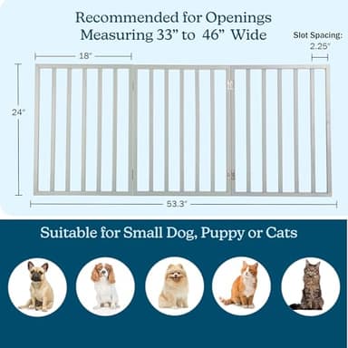 Pet Gate - 3-Panel Indoor Foldable Dog Fence for Stairs, Hallways, or Doorways - 54x24-Inch Retractable Wood Freestanding Dog Gates by PETMAKER (Gray) - Image 2