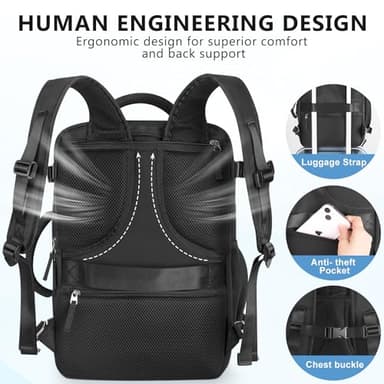 Snoffic Travel Backpack for Women, Large Carry On Backpack for Travel, Waterproof Backpack Personal Item, Backpack for Women, laptop backpack 17.3 inch, College Bag Casual Daypack, Black - Image 7