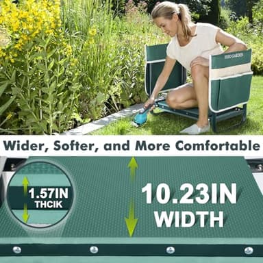 FEED GARDEN Garden Kneeler and Seat, Garden Stool with 10" Wide Soft Kneeling Pad, Heavy Duty Gardening Bench Chair with 2 Tool Pouches, Gardening Gifts for Women Seniors Women Mom Men, Green - Image 3