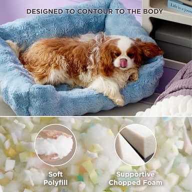 Lesure Fluffy Dog Beds for Medium Dogs - Rectangle Orthopedic Calming Pet Sofa,Plush Bubble Bolster Pet Bed with Removable Washable Cover and Nonskid Bottom,30x24x8inches,Blue - Image 3