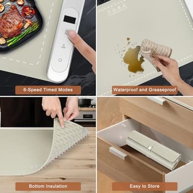 FYY Warming Mat for Food - Rapid and Full Surface Heating, 6 Temp Settings, 6H Timer, Rollable Portable Food Warming Mat, Ideal for Gatherings, Parties, Keep Meal Warm (X Large Size, Khaki) - Image 4