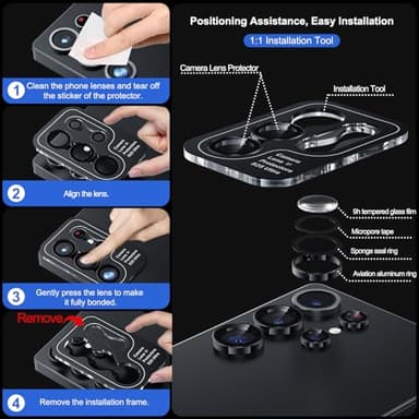 WSKEN for Samsung Galaxy S25 Ultra Camera Lens Protector - Ultra Thin Case Friendly, 9H Shatterproof Tempered Glass with Aluminum Metal Circle Camera Screen Protector Cover Accessories, Black - Image 6