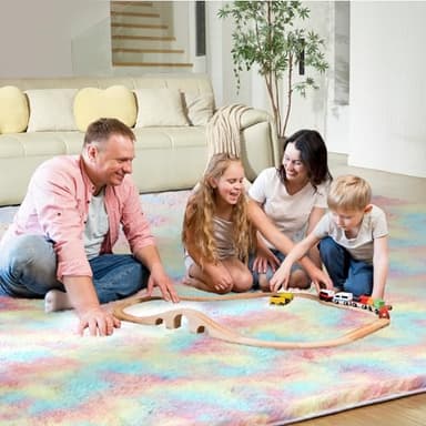 Fluffy Colorful Rug for Living Bedroom, Rainbow Fluffy Soft Plush Area Rugs for Girls Bedroom, Fuzzy Nursery Rug for Baby's Toddler's，Clorful Room Decor for Teenage, Easy-Cleaning, Non Shedding, 3X4 - Image 8