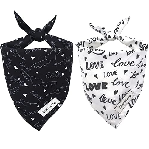 Realeaf Wedding Dog Bandanas 2 Pack, Reversible Love Pet Scarf for Boy and Girl, Premium Durable Fabric, Black and White Bandana for Small Medium Large and Extra Large Dogs (Small) - Image 1