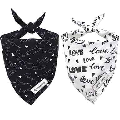 Realeaf Wedding Dog Bandanas 2 Pack, Reversible Love Pet Scarf for Boy and Girl, Premium Durable Fabric, Black and White Bandana for Small Medium Large and Extra Large Dogs (Small) - Image 1