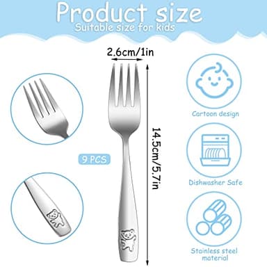 Pimoys 9-Piece Toddler Silverware Set - Stainless Steel Kids Forks & Spoons, Dishwasher Safe - Image 2