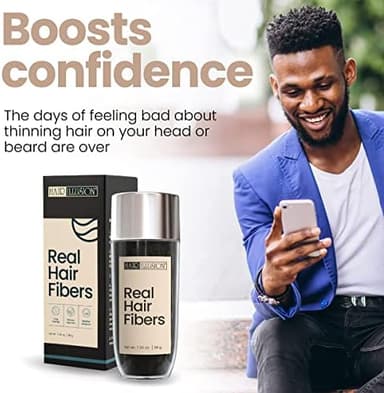 Hair Illusion Black Real Hair Fibers for Thinning Hair - 100% Natural Texture, Non Synthetic Hair Fibers - Bald Spot Cover Up for Women & Men - 38 Gram - Image 3