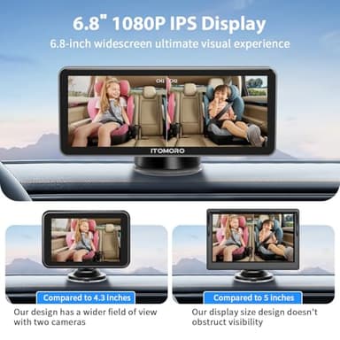 Itomoro Baby Car Camera Dual-Channel 6.8 inch HD 1080P Display with 2 IR Night Vision, Baby Car Mirror Easily Install Car Camera for Baby with Crystal Clear Wide View for Rear Facing Seat - Image 3