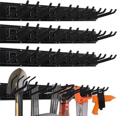 HORUSDY 64-Inch Heavy Duty Garage Organization Rack, 14 Packs Max Load 600LB, 4 Packs Rails and 9 Adjustable Hooks, Tool Organizer Rack with Heavy Double Hooks Tracks - Image 1