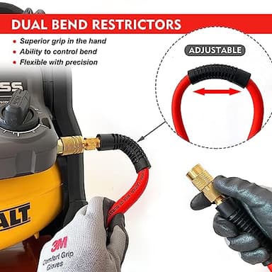 FYPower Air Compressor Hose 3/8 Inch x 50 Feet Hybrid Hose with Fittings, Flexible and Kink Resistant, 1/4" Industrial Quick Coupler and Plug Kit - Red - Image 4