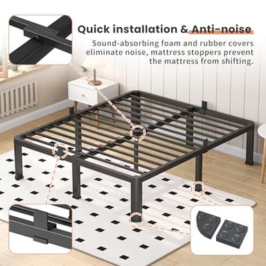 VIPSHOW 18 Inch Queen Heavy Duty 3500 lbs Bed Frame with Round-Corner Legs & Anti-Squeak Design – Quick Assembly Metal Platform, No Box Spring Needed - Image 5