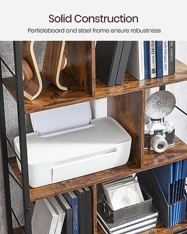 VASAGLE Bookshelf, 5-Tier Bookcase, Storage Shelving Unit, Display Shelf with Open Compartments for Living Room, Home Office, Bedroom, Industrial, Rustic Brown and Black ULBC121B01 - Image 7