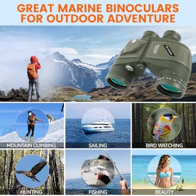 10X50 Binoculars with Compass and Rangefinder,Phone Adapter,Strap,BAK4 Prism FMC Lens,Shockproof IPX7 Waterproof Military Tacticle Binocular for Adults with Birdwatching Sailing Boating Hunting - Image 2