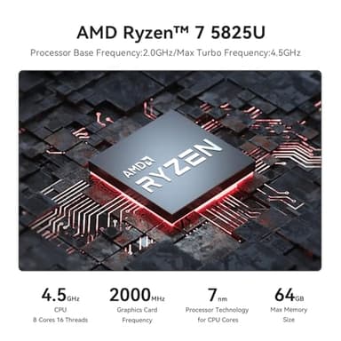 Beelink SER5 Pro Mini PC, AMD Ryzen 7 5825U(8C/16T, up to 4.5GHz), 32GB DDR4 RAM 500GB PCle3.0 SSD, SER5 Mini Computer Support 4K@60Hz Triple Display, WiFi6, BT5.2, DP+HDMI, Type-C - Image 3