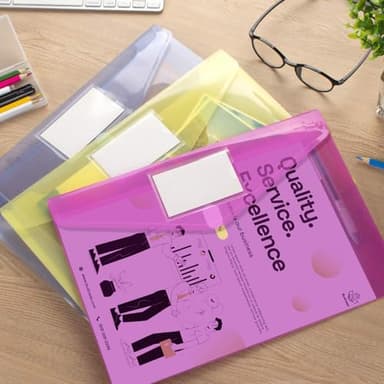 Sooez 10 Pack Plastic Envelopes Poly Envelopes, Clear Document Folders File Folders US Letter A4 Size File Folder with Label Pocket, Teacher School Office Supplies Organization Storage, Assorted Color - Image 8
