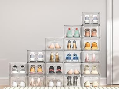 ARSTPEOE Upgrade Harder Solid Plastic Shoe Organizer, Shoe Storage with Magnetic Front Door, Shoe Rack 6 Pack Shoe Boxes Clear, Sneaker Storage, Shoe Organizer for Closet, Shoe Display Case, Black - Image 5