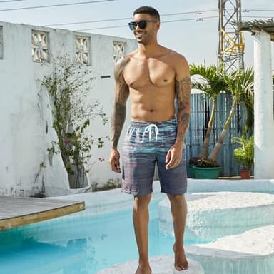 UNICOMIDEA Men's Swim Trunks with Compression Liner 9 Inch Bathing Suits for Man Gradient Grey Blue Hawaiian Board Shorts Men Quick Dry Stretch Shorts Holiday Party Swimming Suits M - Image 2