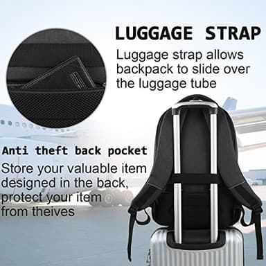 Laptop Backpack,Business Travel Anti Theft Slim Durable Laptops Backpack with USB Charging Port,Water Resistant College Computer Bag for Women & Men Fits 15.6 Inch Laptop and Notebook - Black - Image 6