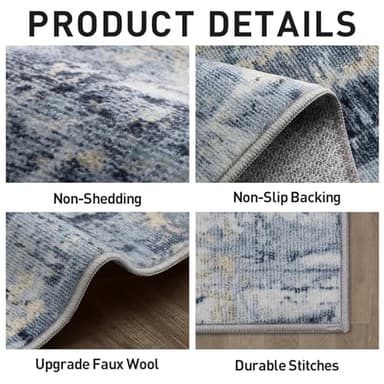 8x10 Area Rugs Washable Rug: Large Modern Abstract Living Room Rug Soft Anti-Skid Thin Carpet Indoor Floor Non-Shedding Carpets for Bedroom Dining Room Farmhouse Nursery Home Office Blue Gold - Image 5