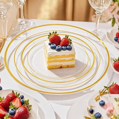 I00000 100Pcs Small Clear Gold Dessert Plates,Clear Disposable Plates with Gold Rim 7 Inch,Premium Hard Fancy Small Plates,Perfect for Birthday and Wedding - Image 8