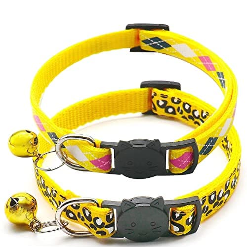 Breakaway Cat Collar with Bell, Soft Nylon Kitten Collar for Kitty Puppy Small Dog Necklace Pet Collar Adjustable Length 7 1/2-12 1/2 in (2 Pack) (Yellow) - Image 1