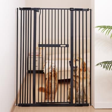 No Pawblems 55.1" Extra Tall Pet Gate for Cat/Dog, 29.9-44.4" Wide Auto Close Tall Cat Gate, NO Drilling Pressure Mounted for Doorways/Hallways, 1.37" Narrow Bar Spacing, Black - Image 1