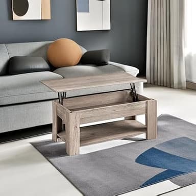 Yaheetech Lift Top Coffee Table with Hidden Compartment and Storage Shelf, Rising Tabletop Dining Table for Living Room Reception Room, 38.6in L, Grey - Image 5