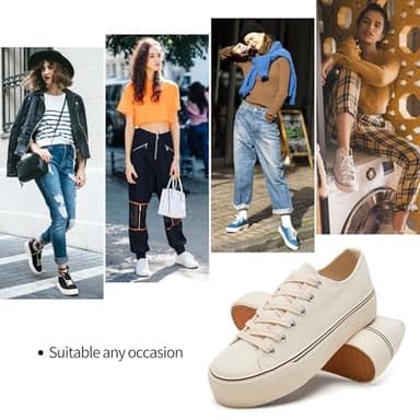 hash bubbie Platform Sneakers for Women White Platform Shoes Low Top Tennis Shoes Non Slip Black Fashion Canvas Sneakers(Beige.US11) - Image 4