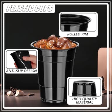 Dualshine 100 Pack Black Plastic Cups 16 oz, Disposable Cups for Party, Heavy Duty Drinking Cups, Halloween Cup for Wedding Birthday Beer Taste Serving Snack Sample Tastings Barbecues Picnic - Image 7